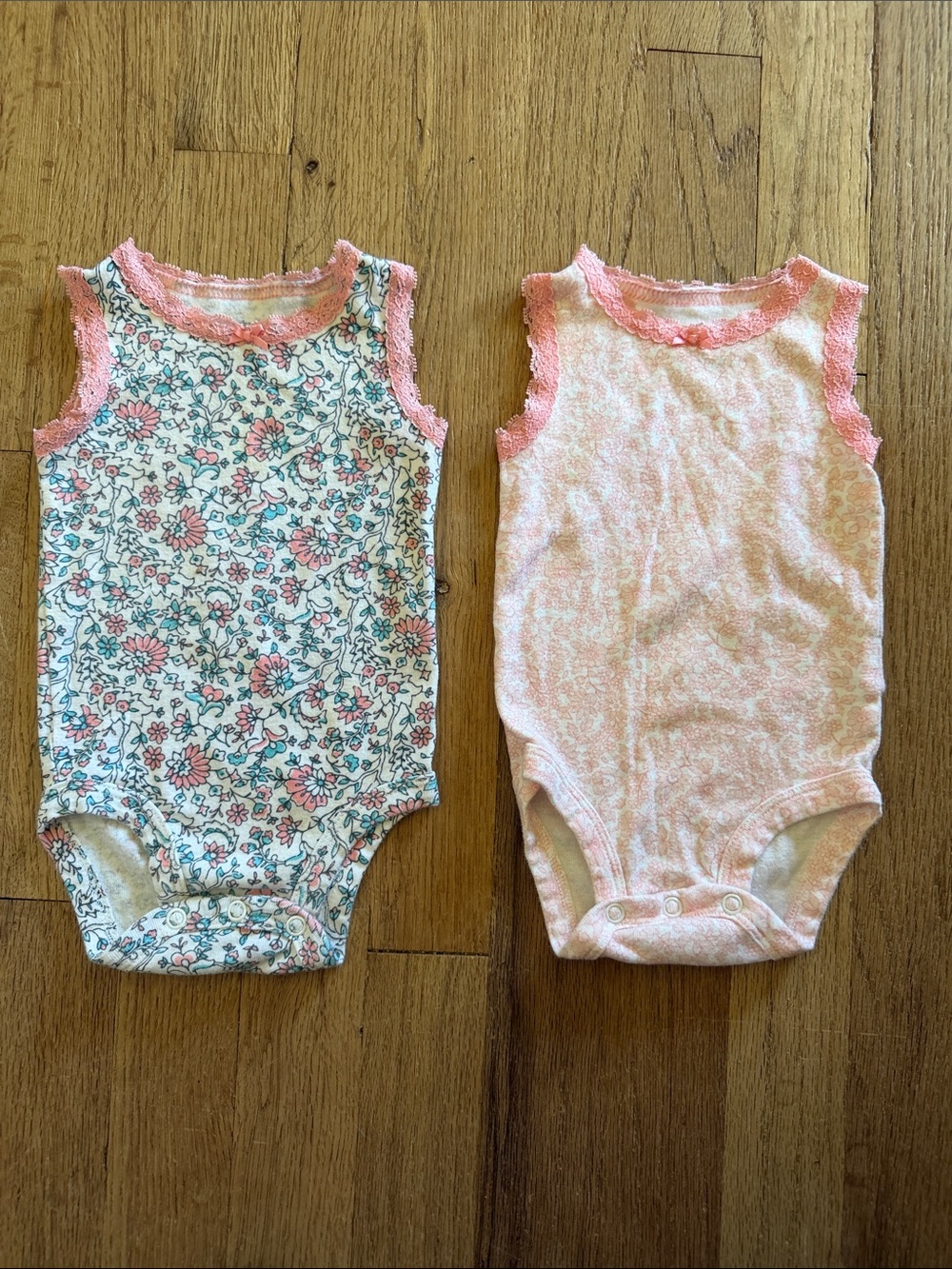 Carters Baby Girl Pink Floral Light Pink Sleeveless One-Piece Bodysuits 3 Months